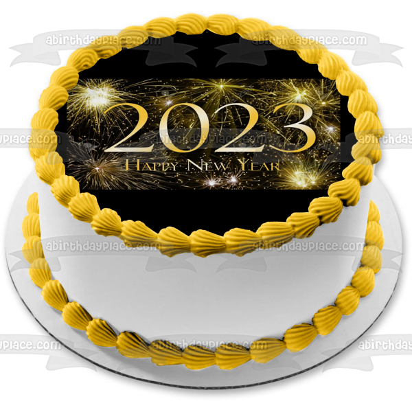 Feliz año nuevo 2023 Fuegos artificiales Adorno comestible para tarta Imagen ABPID56798 