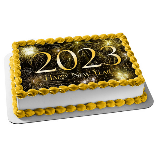 Feliz año nuevo 2023 Fuegos artificiales Adorno comestible para tarta Imagen ABPID56798 