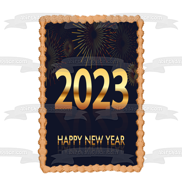 Feliz año nuevo 2023 Imagen comestible para decoración de tarta ABPID56805 