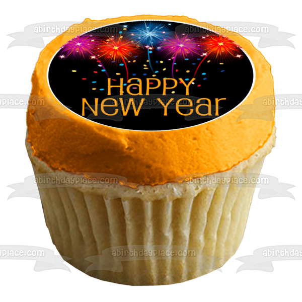 Happy New Year Fireworks Edible Cake Topper Image ABPID56807