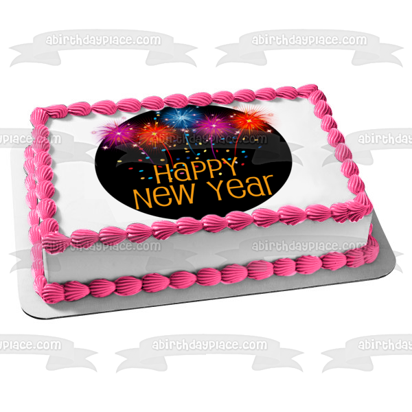 Happy New Year Fireworks Edible Cake Topper Image ABPID56807