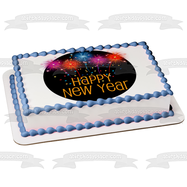 Happy New Year Fireworks Edible Cake Topper Image ABPID56807