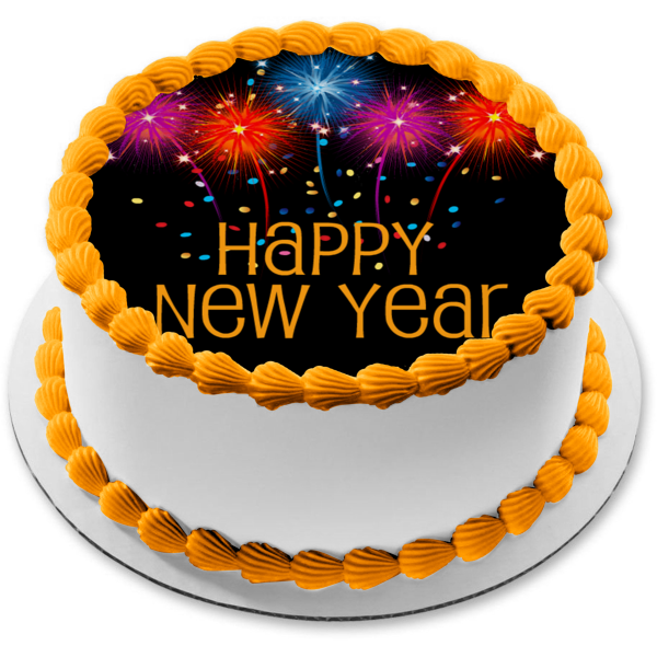 Happy New Year Fireworks Edible Cake Topper Image ABPID56807