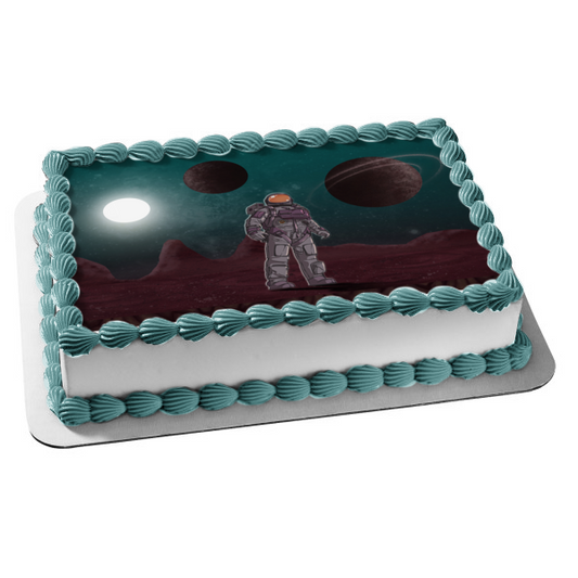 Astronaut Space Planets Moon Moonwalk Edible Cake Topper Image ABPID56810