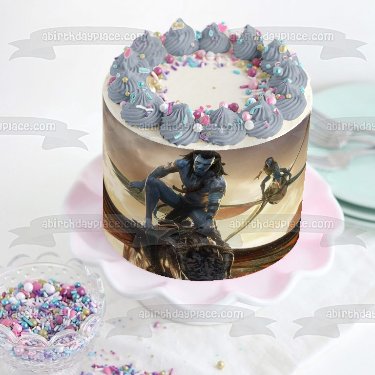 Avatar: The Way of Water Jake and Ney'Tiri Flying Edible Cake Topper Image ABPID56830