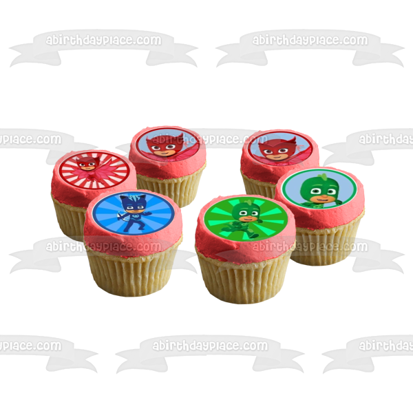 Pj Masks Hero Cat Boy Gekko and Owlette Edible Cupcake Topper Images ABPID05159