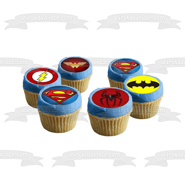 Superhero Logos Superman Captain America and the Flash Edible Cupcake Topper Images ABPID05197