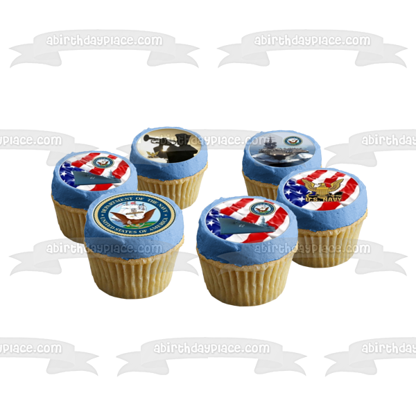 Emblema del logotipo del Departamento de la Marina de los Estados Unidos, águila y bandera de EE. UU., decoración comestible para cupcakes, imágenes ABPID05510 