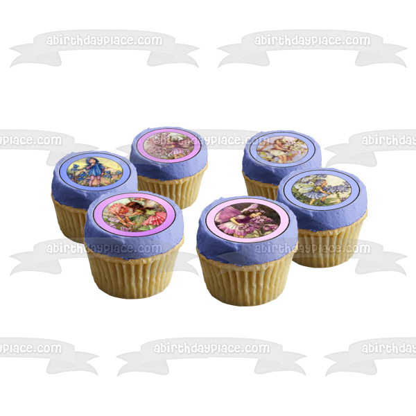 Fairies Flowers Blue White Purple and Pink Edible Cupcake Topper Images ABPID05806