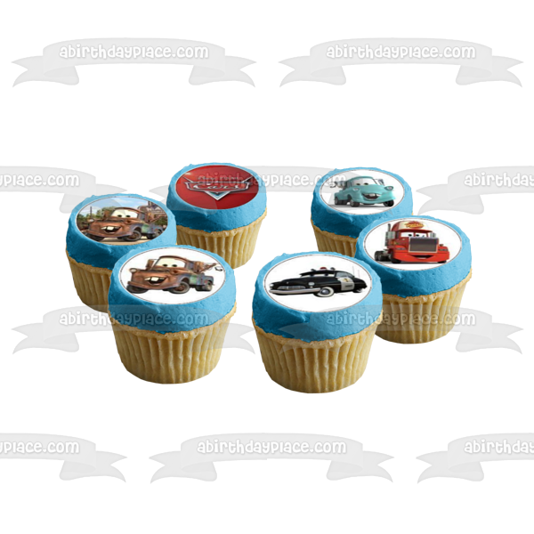 Cars Mater Sir Tow Mater Fillmore y Lightening McQueen Imágenes comestibles para cupcakes ABPID05895 