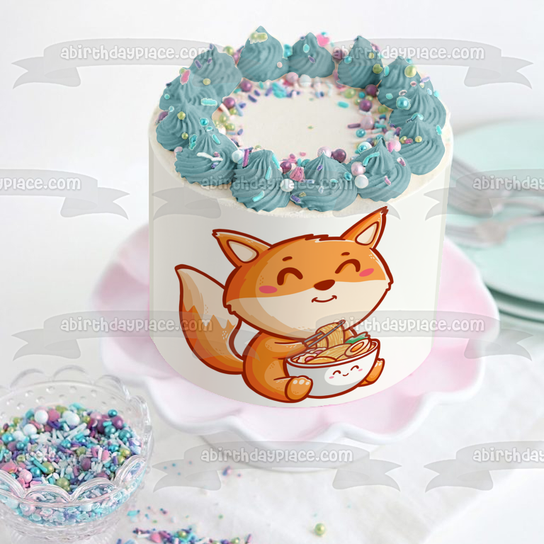 Kitsune Fox Ramen Noodle Oriental Anime Manga Illustration Cartoon Edible Cake Topper Image ABPID56850