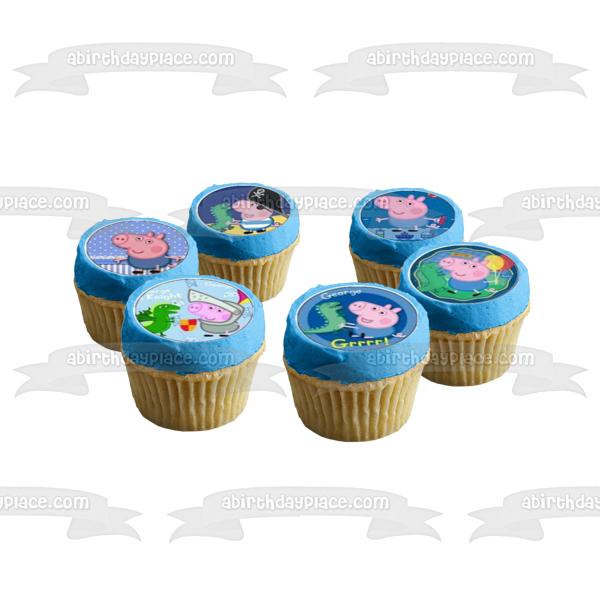 Peppa Pig George Pirate Hat Bike and a Crown Edible Cupcake Topper Images ABPID06620