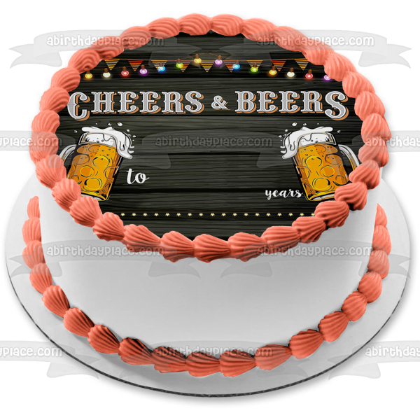 Cheers and Beers Marquee Lights Number Edible Cake Topper Image ABPID56869