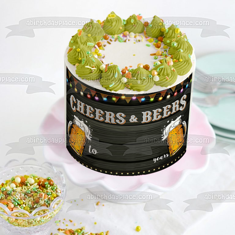 Cheers and Beers Marquee Lights Number Edible Cake Topper Image ABPID56869