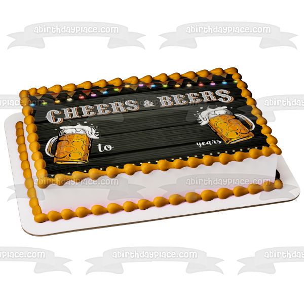 Cheers and Beers Marquee Lights Number Edible Cake Topper Image ABPID56869