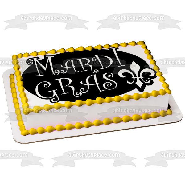 Happy Mardi Gras Black and White Edible Cake Topper Image ABPID56996