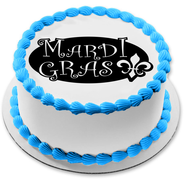 Happy Mardi Gras Black and White Edible Cake Topper Image ABPID56996