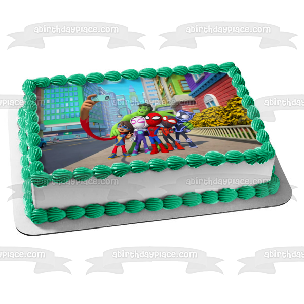 Spidey and His Amazing Friends Spider-Gwen Spider-Ghost and The Hulk Edible Cake Topper Image ABPID57035