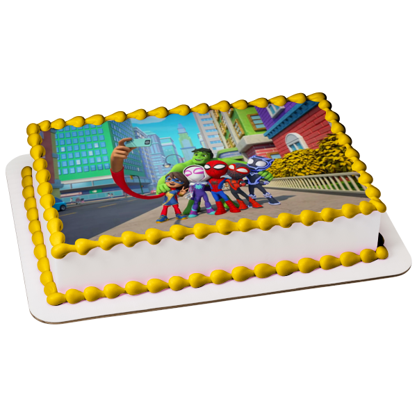 Spidey and His Amazing Friends Spider-Gwen Spider-Ghost and The Hulk Edible Cake Topper Image ABPID57035