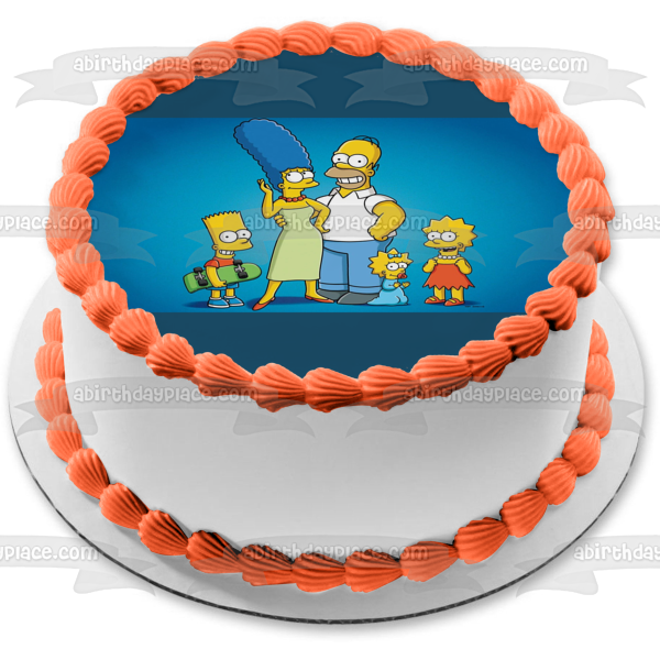 Decoración comestible para tarta de Los Simpson, Marge, Homer, Maggie, Lisa y Bart, imagen ABPID57033 