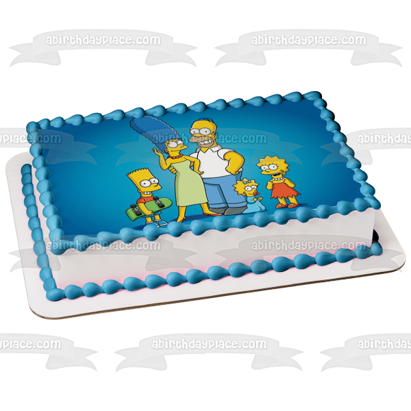 Decoración comestible para tarta de Los Simpson, Marge, Homer, Maggie, Lisa y Bart, imagen ABPID57033 