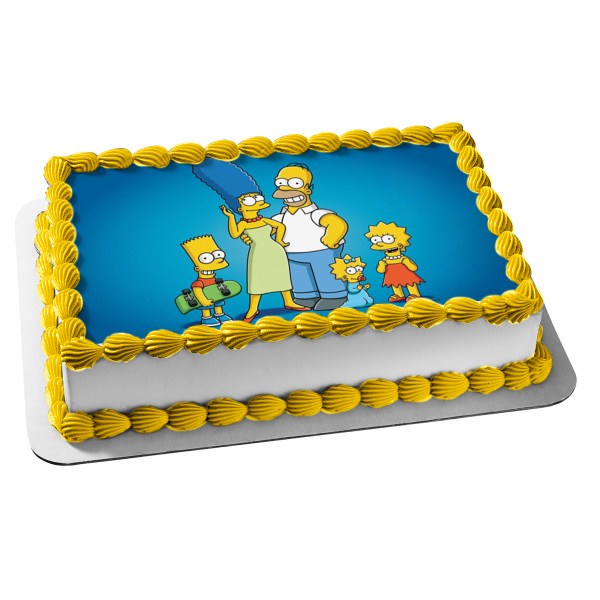 Decoración comestible para tarta de Los Simpson, Marge, Homer, Maggie, Lisa y Bart, imagen ABPID57033 