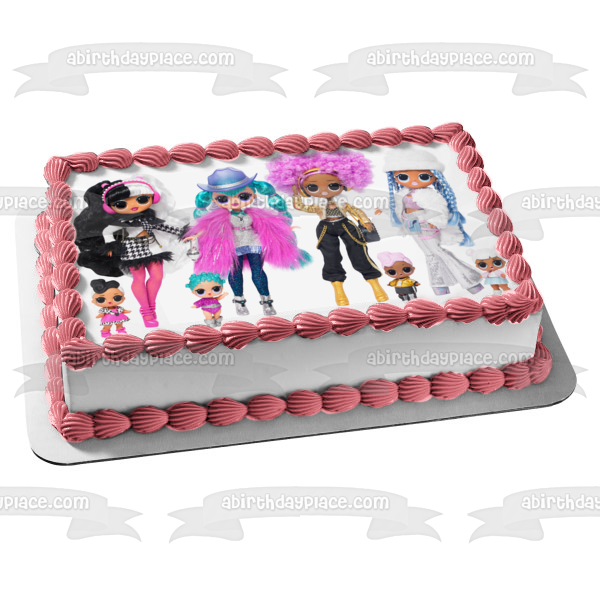 LOL Surprise! Omg Winter Disco Dolls Cosmic Nova Dollie 24k D.J.  and Crystal Star and Thier Sister Dolls Edible Cake Topper Image ABPID57094