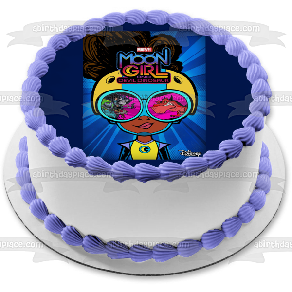 Imagen comestible para tarta con diseño de niña luna y dinosaurio diablo Lunella y dinosaurio diablo ABPID57175 