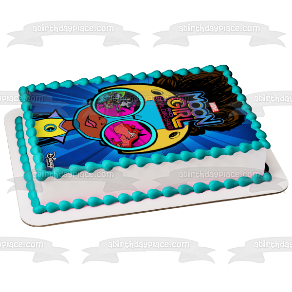 Imagen comestible para tarta con diseño de niña luna y dinosaurio diablo Lunella y dinosaurio diablo ABPID57175 