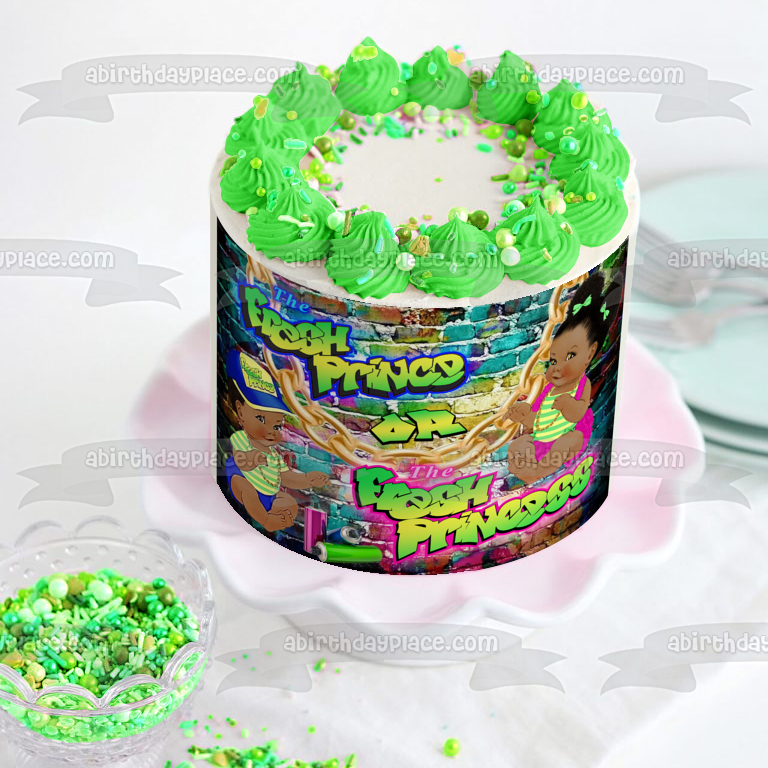 Fresh Prince or Fresh Princess Gender Reveal Edible Cake Topper Image ABPID57186