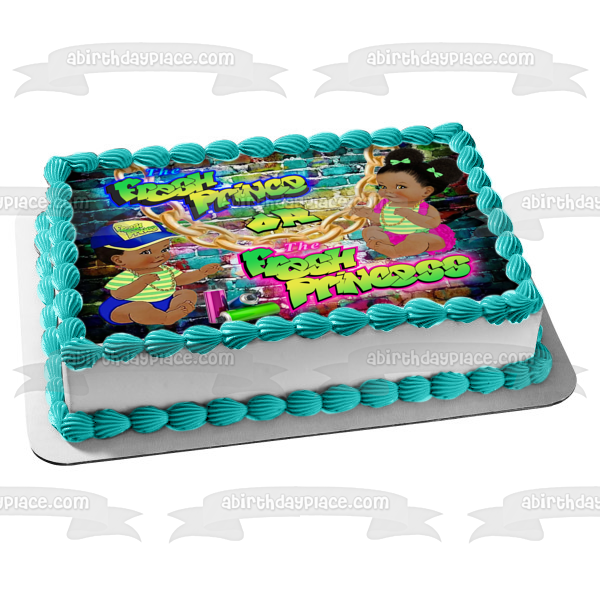 Fresh Prince or Fresh Princess Gender Reveal Edible Cake Topper Image ABPID57186