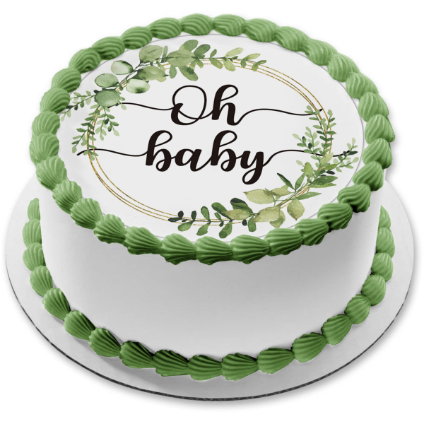 Baby Shower Oh Baby Green Flowers Edible Cake Topper Image ABPID57222 – A  Birthday Place