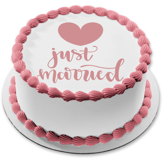 Wedding Day Just Married Big Pink Heart Edible Cake Topper Image ABPID57223