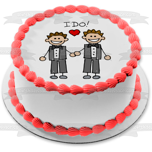 ¡El día de la boda lo hago! Imagen comestible para decoración de tarta con corazón rojo de hombre y hombre ABPID57225 