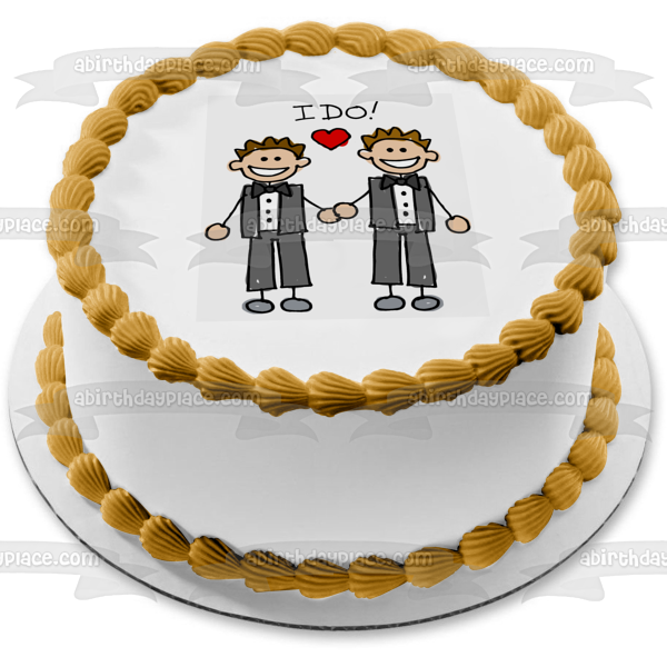 ¡El día de la boda lo hago! Imagen comestible para decoración de tarta con corazón rojo de hombre y hombre ABPID57225 