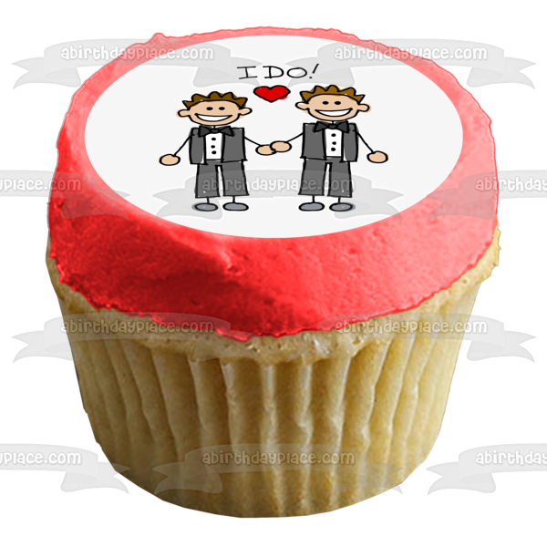 ¡El día de la boda lo hago! Imagen comestible para decoración de tarta con corazón rojo de hombre y hombre ABPID57225 