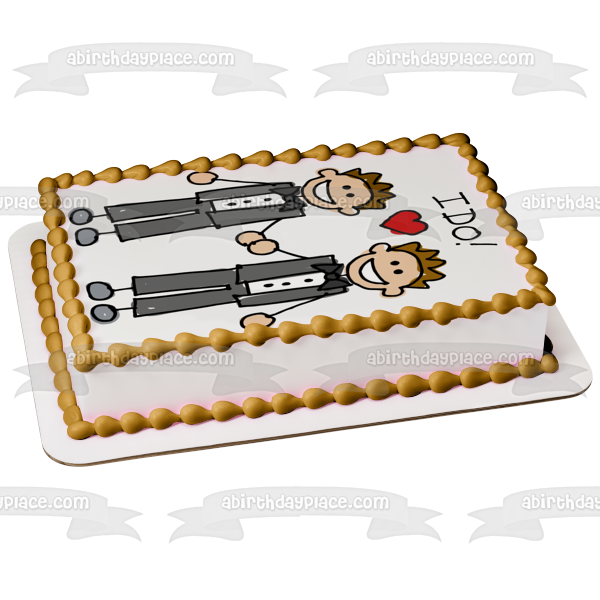 ¡El día de la boda lo hago! Imagen comestible para decoración de tarta con corazón rojo de hombre y hombre ABPID57225 