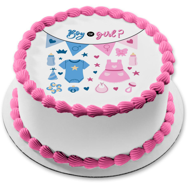 Gender Reveal Girl or Boy Baby Shower Edible Cake Topper Round