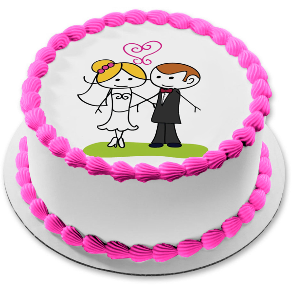 Wedding Day Bride and Groom Edible Cake Topper Image ABPID57214