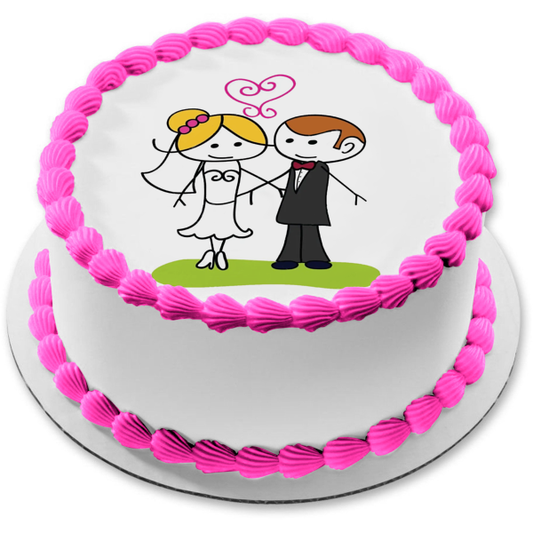 Imagen comestible para decoración de tarta del día de la boda, novia y novio, ABPID57214 