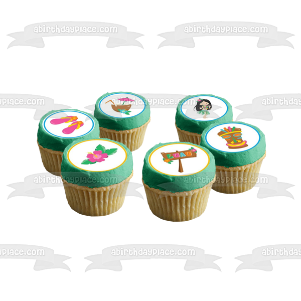 Hawaiian Luau Tiki Chanclas Bebidas Flores Comestible Cupcake Topper Imágenes ABPID01217 