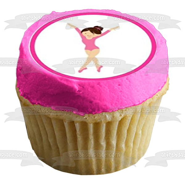 Imágenes de decoración comestible para cupcakes con medallas rosas y poses de chicas de gimnasia ABPID01344 