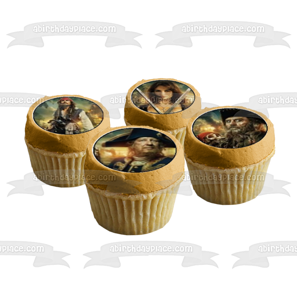 Piratas del Caribe En Mareas Misteriosas Capitán Jack Sparrow y Angelica Imágenes comestibles para cupcakes ABPID03195 