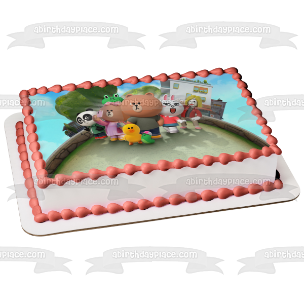 Line Friends Choco Brown Cony and Leonard Edible Cake Topper Image ABPID57248