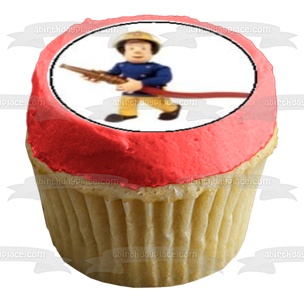 Fireman Sam Co-Workers Hose and a Fire Truck Edible Cupcake Topper Images ABPID03896