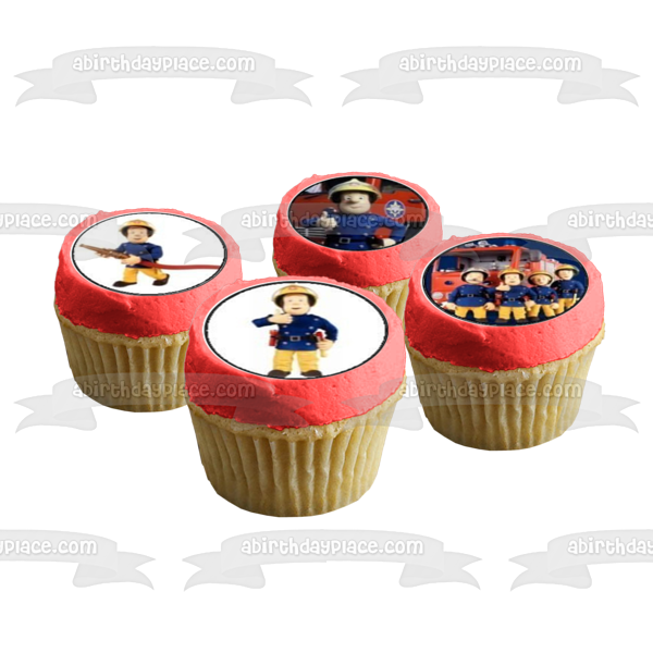 Fireman Sam Co-Workers Hose and a Fire Truck Edible Cupcake Topper Images ABPID03896