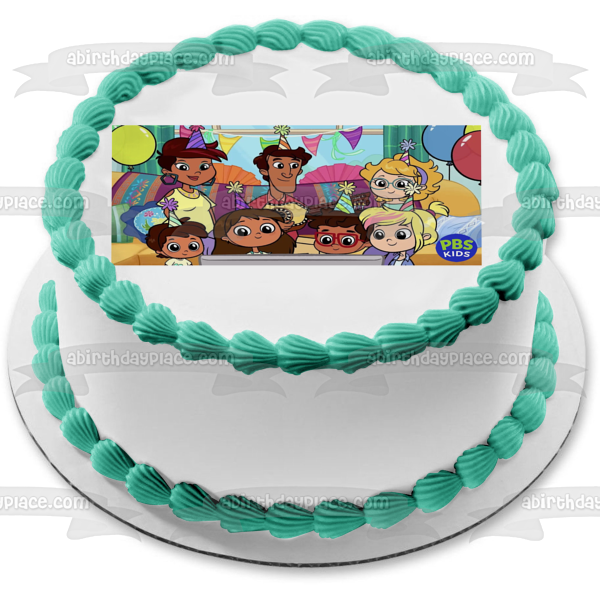 Rosie's Rules Mom Papa Iggy Crystal and Liz at a Birthday Party Edible Cake Topper Image ABPID57300