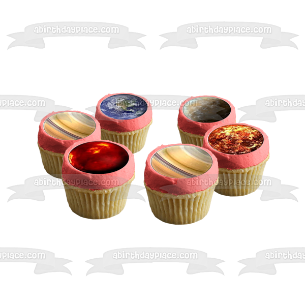 Solar System Planets Moon Earth Mercury Saturn Venus Neptune Mars and Jupiter Edible Cupcake Topper Images ABPID03977