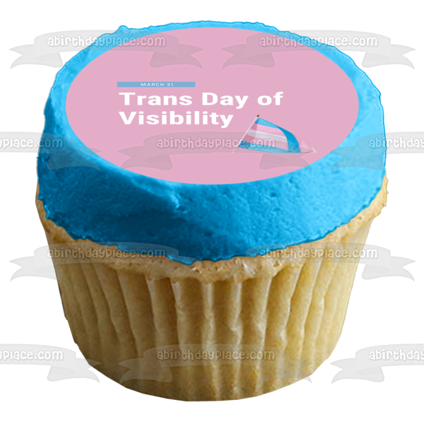 Trans Day of Visibility March 31st Transgender Flag Edible Cake Topper Image ABPID57335