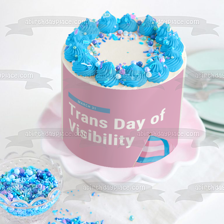 Trans Day of Visibility March 31st Transgender Flag Edible Cake Topper Image ABPID57335